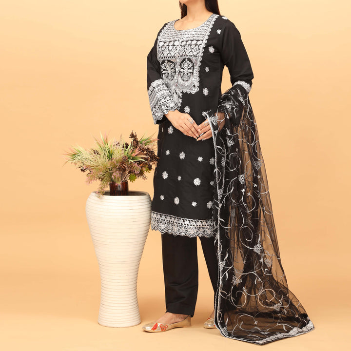 3PC Khaddi Net Embellished Suit PF4017