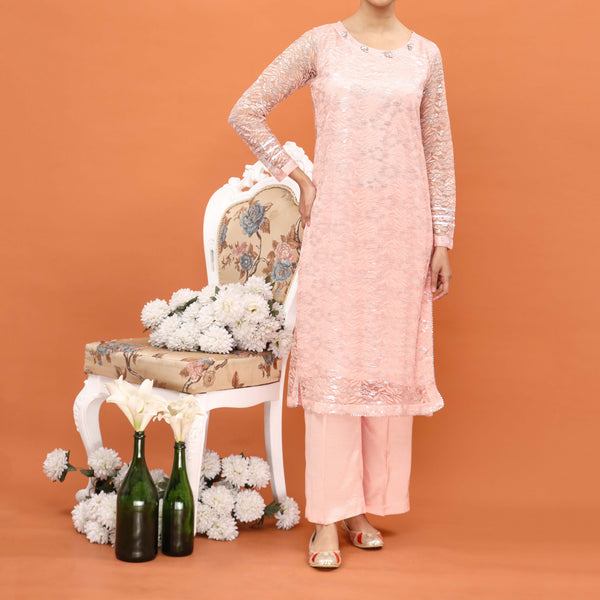 2PC- Embellsihed Net Co-ord Set PF5004