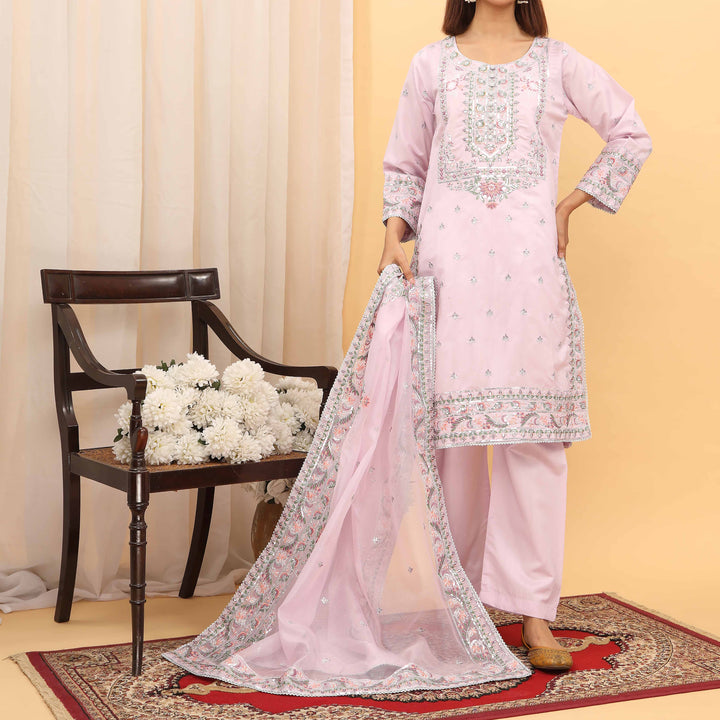 3PC- Embellished Khaddi Net Suit PF5010