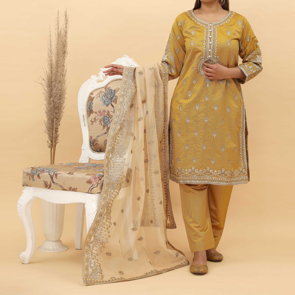 3PC- Embroidered Khadi Net Suit PF5028