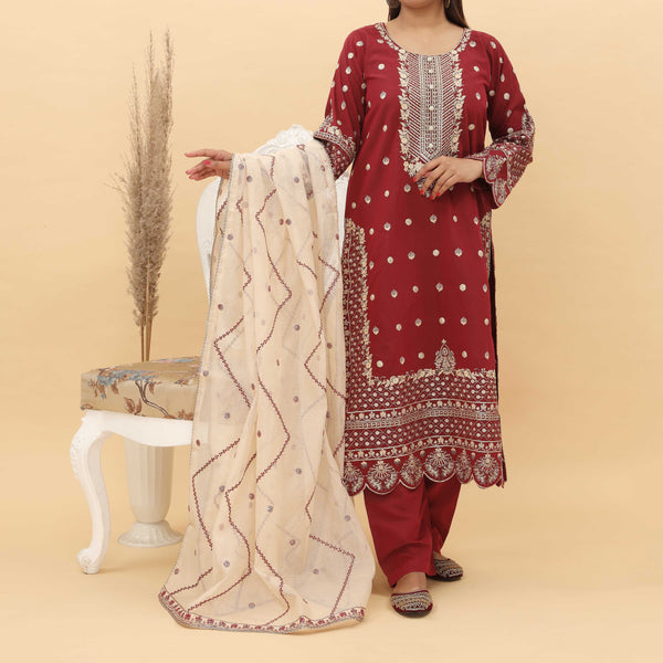 3PC- Embroidered Khadi Net Suit PF5038