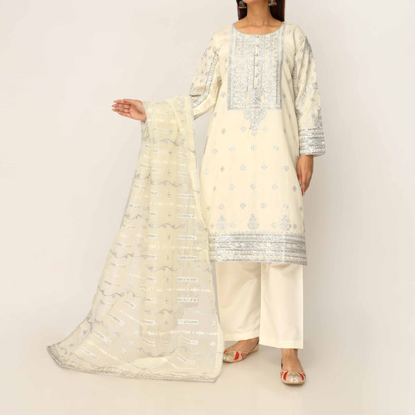 3PC- Khaddi Net Embellished Suit PF5045