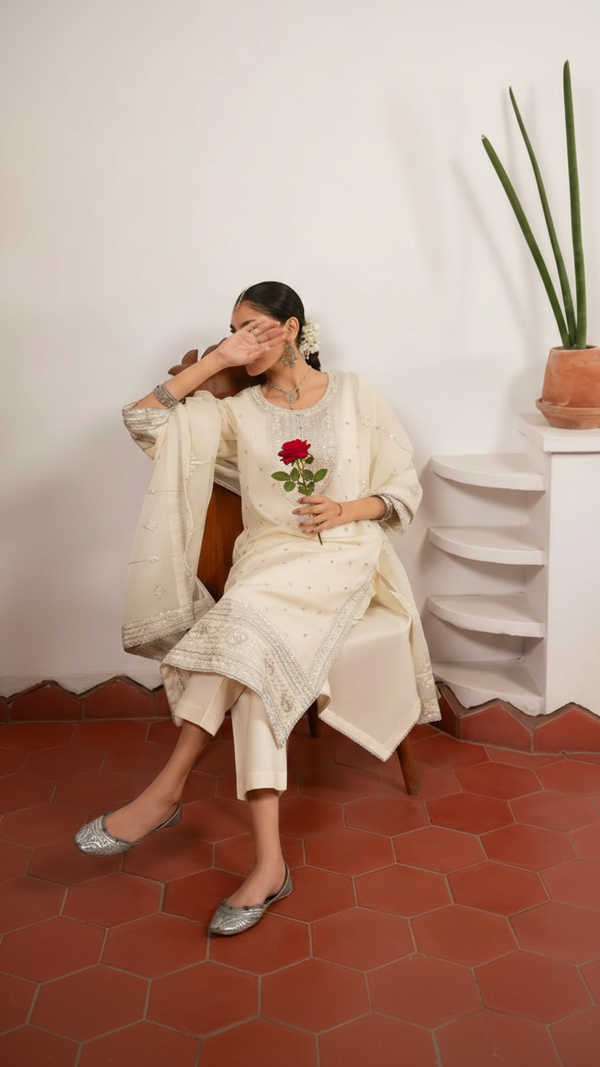3PC- Embroiderd Khadi Net Suit PF5046