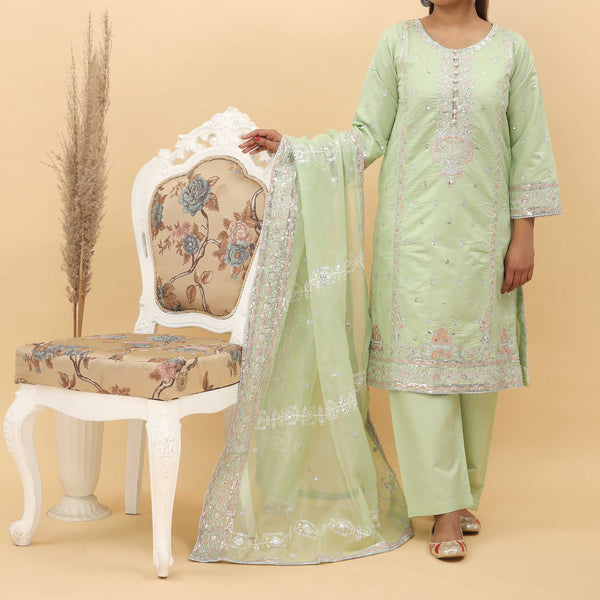 3PC- Embroidered Khadi Net Suit PF5059