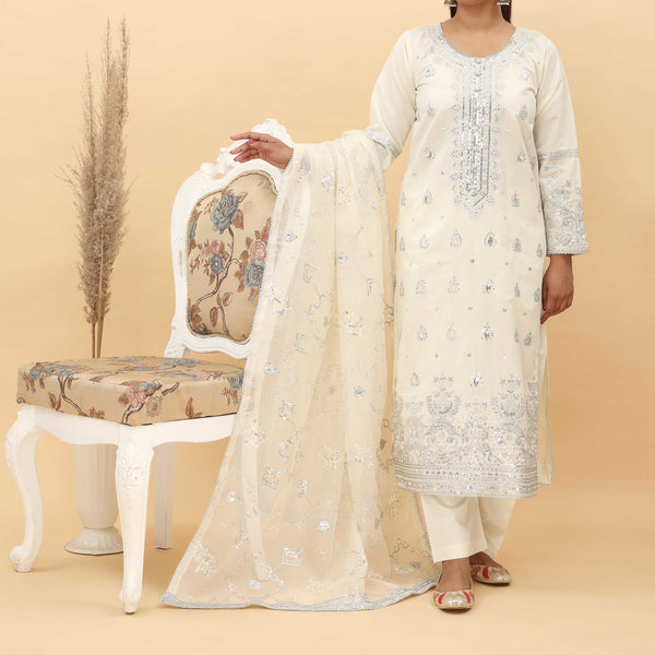 3PC- Embroidered Khadi Net Suit PF5075