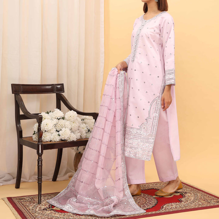 3PC- Embellished Khaddi Net Suit PF5077