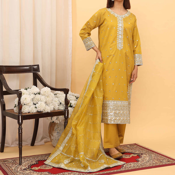 3PC- Embellished Khaddi Net Suit PF5078