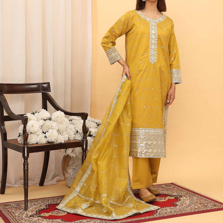 3PC- Embellished Khaddi Net Suit PF5078