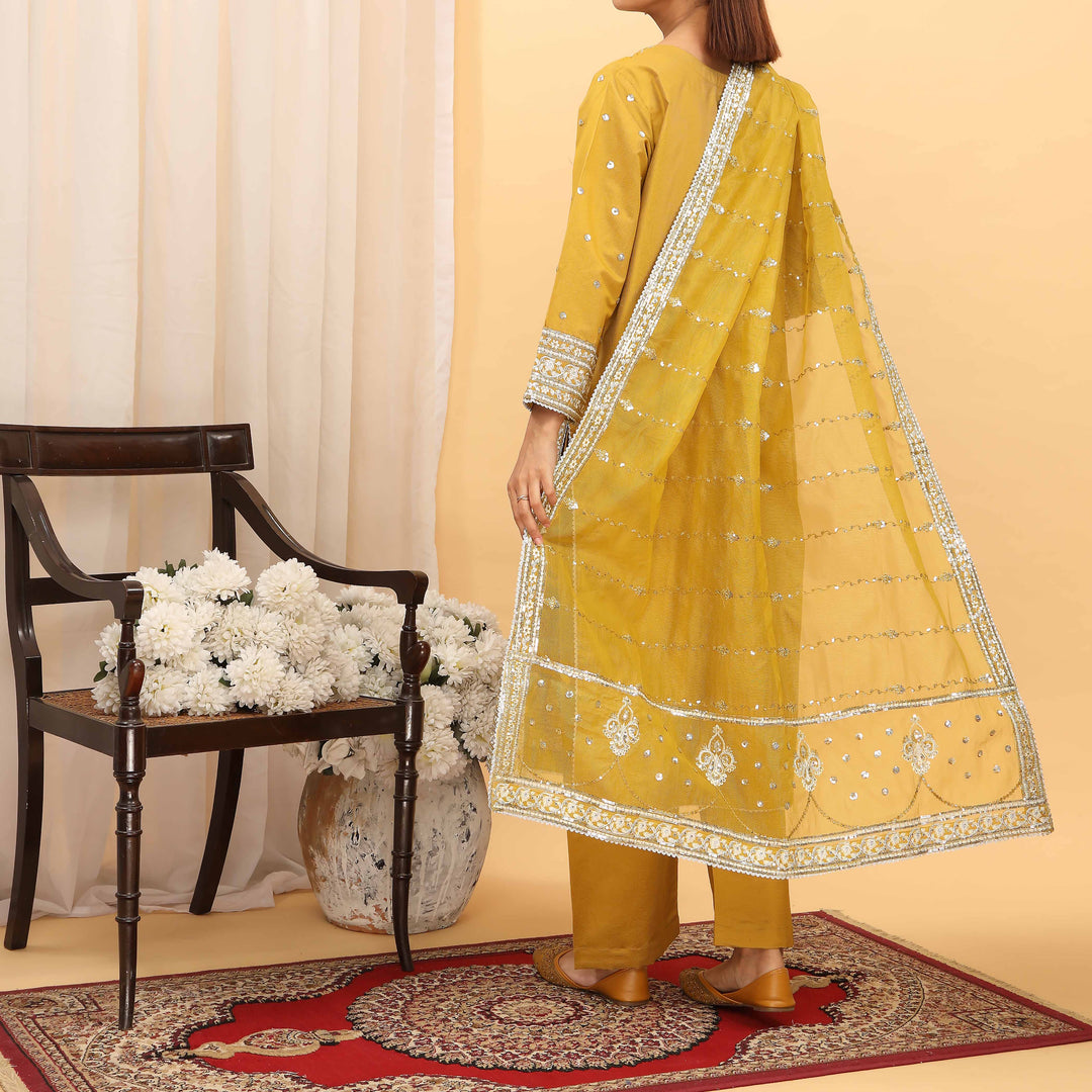 3PC- Embellished Khaddi Net Suit PF5078