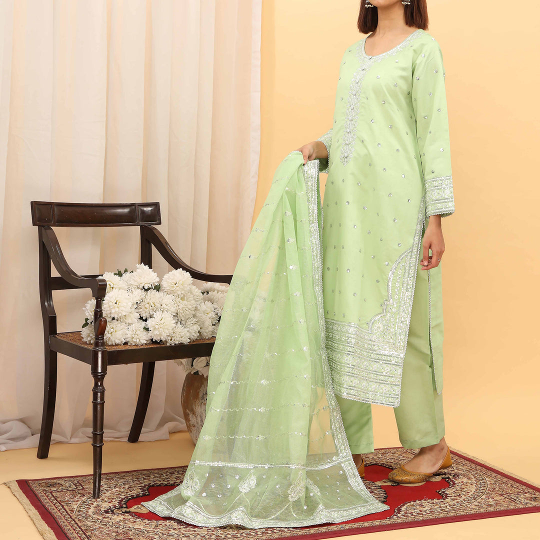 3PC- Embellished Khaddi Net Suit PF5079
