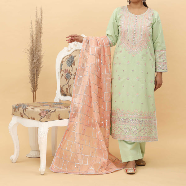 3PC- Embroidered Khadi Net Suit PF5086