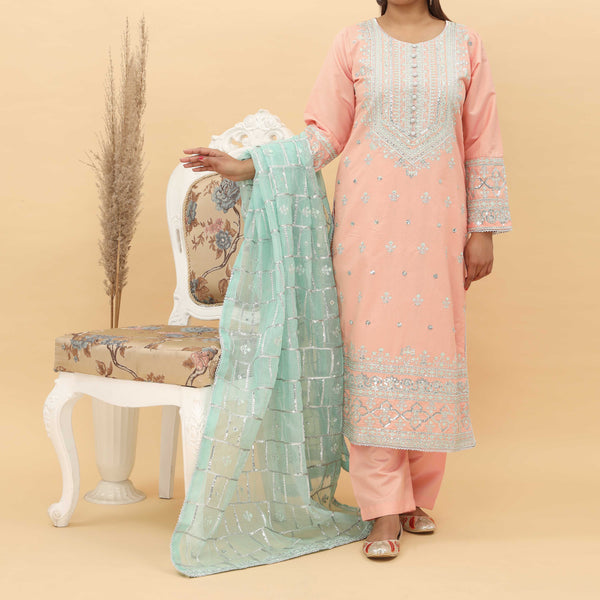3PC- Embroidered Khadi Net Suit PF5087