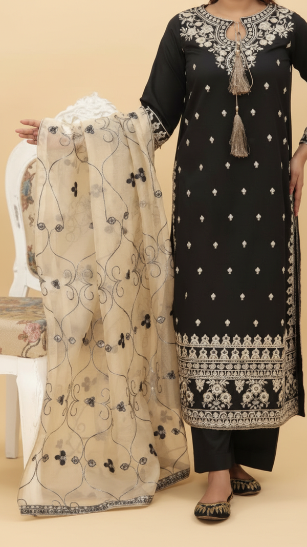 3PC- Embroidered Khadi Net Suit PF5091