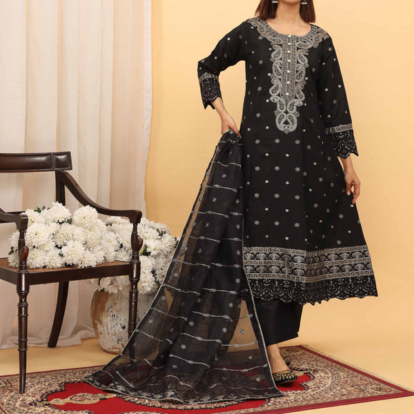 3PC- Embellished Khaddi Net Suit PF5110
