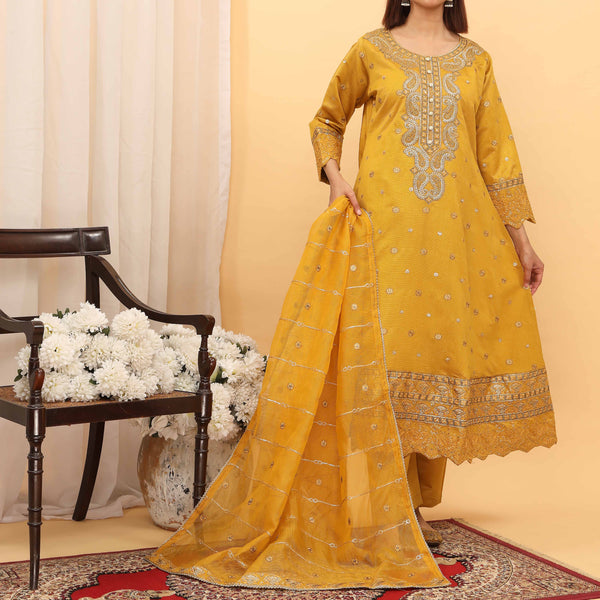 3PC- Embellished Khaddi Net Suit PF5111