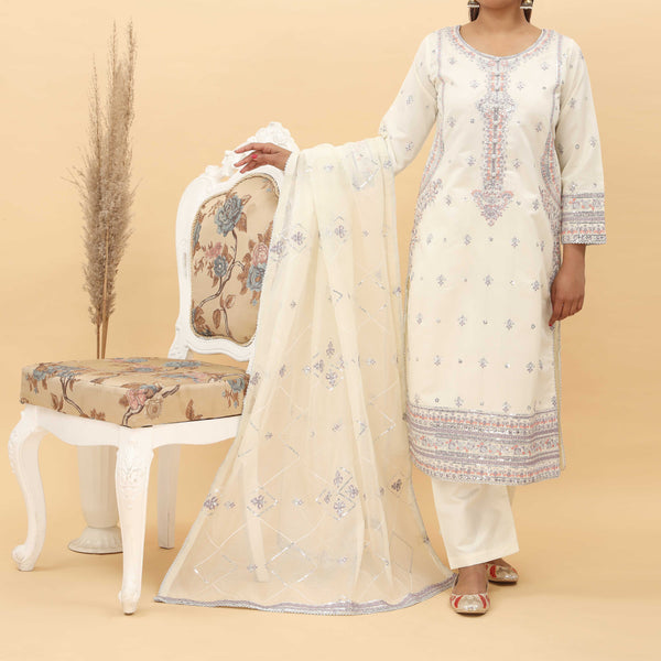 3PC- Embroidered Khadi Net Suit PF5115
