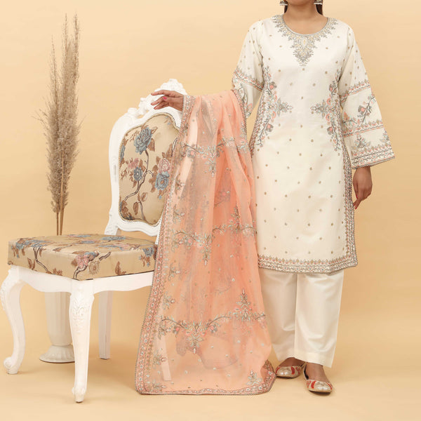 3PC- Embroidered Khadi Net Suit PF5125