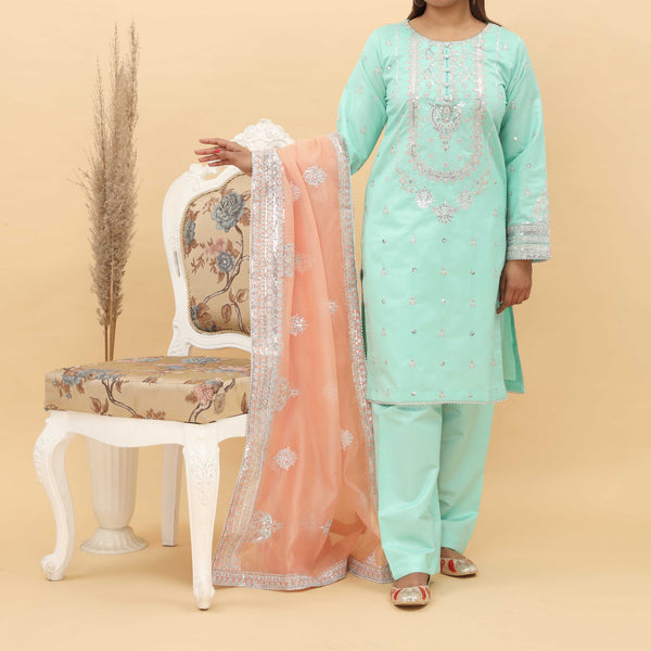 3PC- Embroidered Khadi Net Suit PF5127