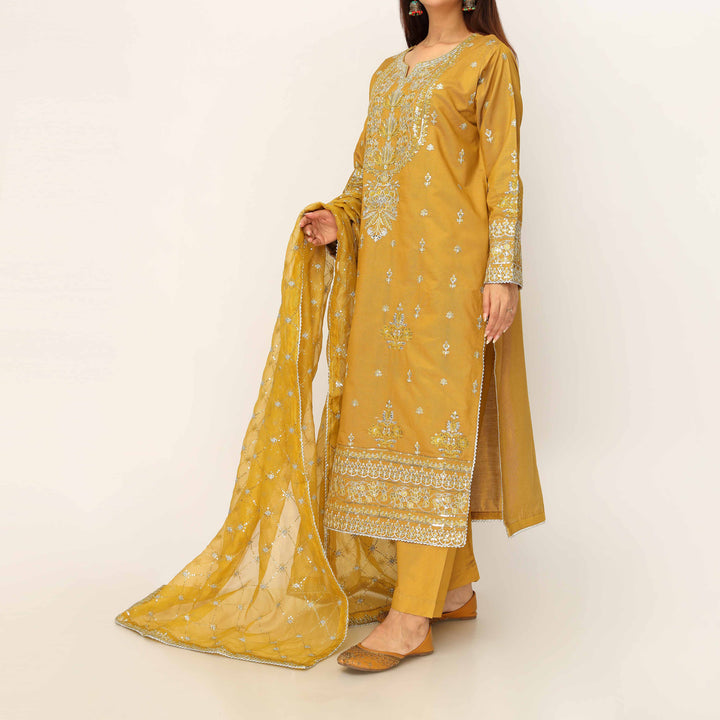 3PC- Khaddi Net Embellished Suit PF5134