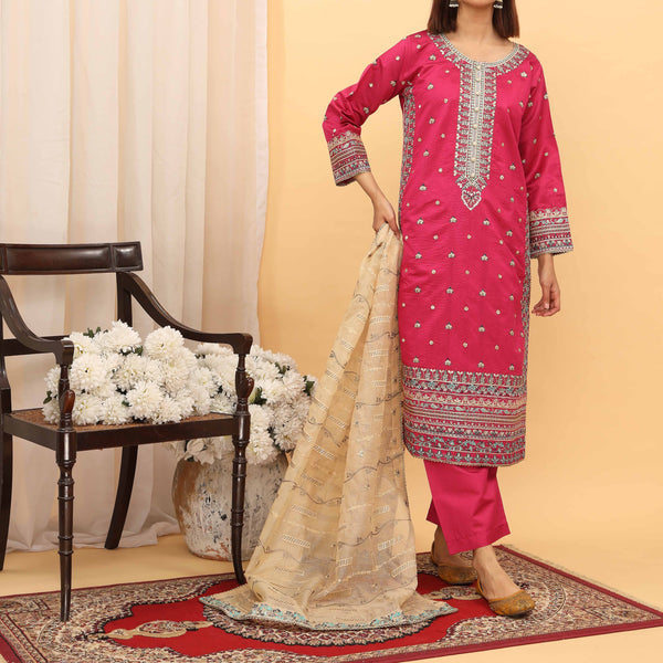 3PC- Embellished Khaddi Net Suit PF5143
