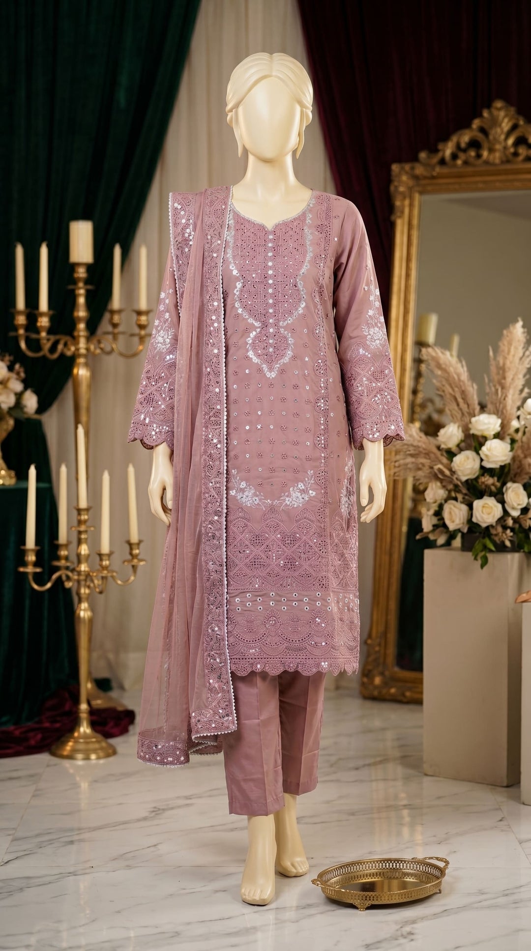 3 PC Embellished Cotton Suit PF601318