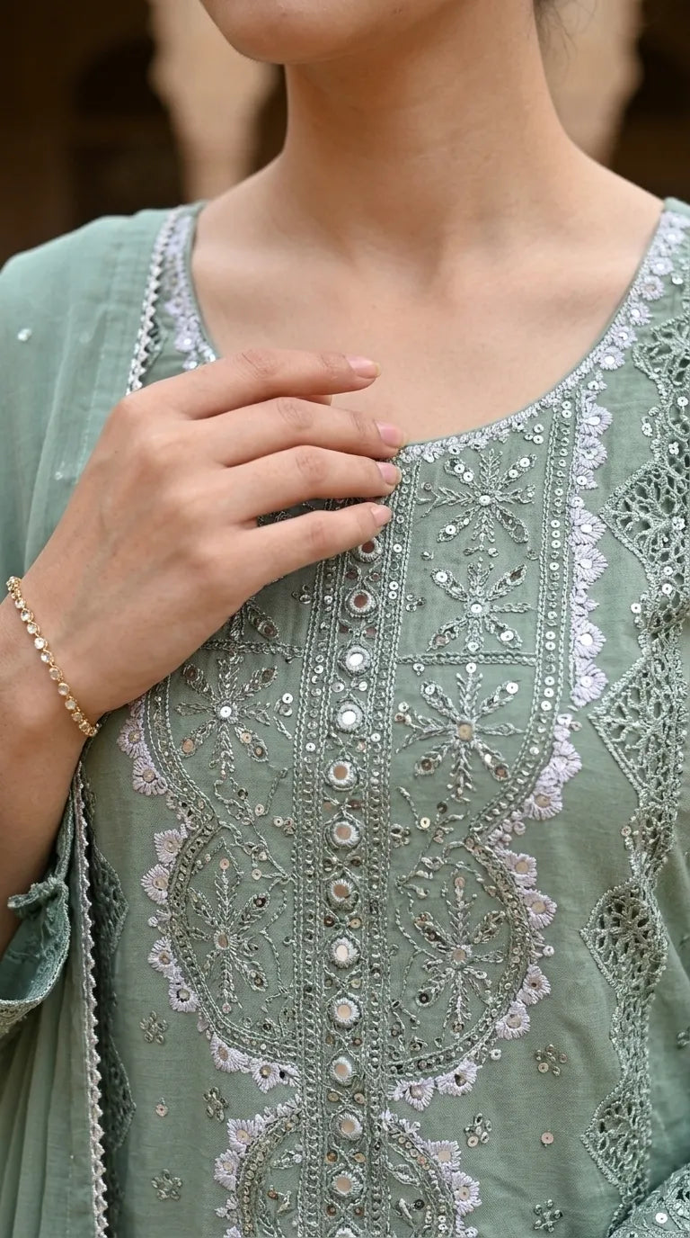 3 PC Embellished Cotton Stitched Suit PF601340