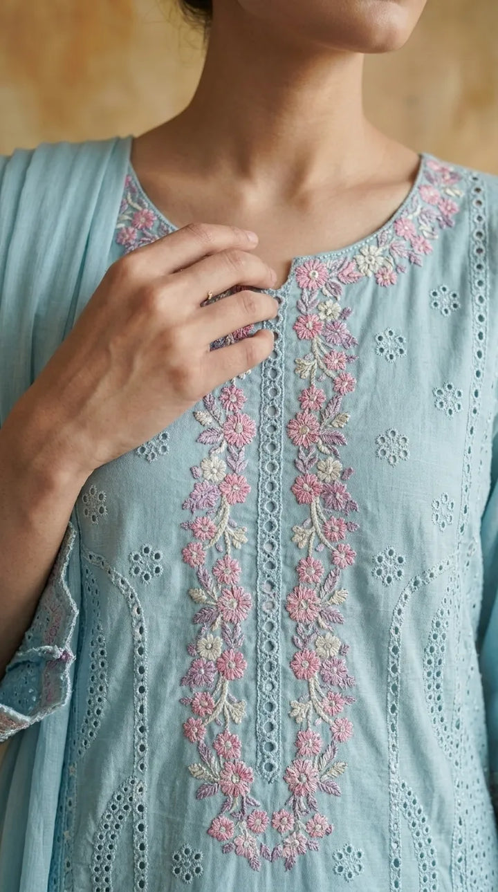 3 PC Embellished Cotton Stitched Suit PF601690