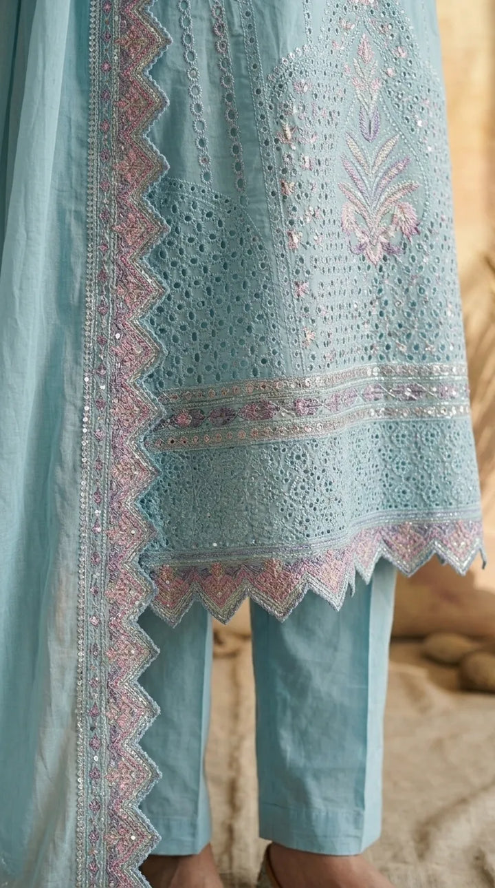 3 PC Embellished Cotton Stitched Suit PF601690