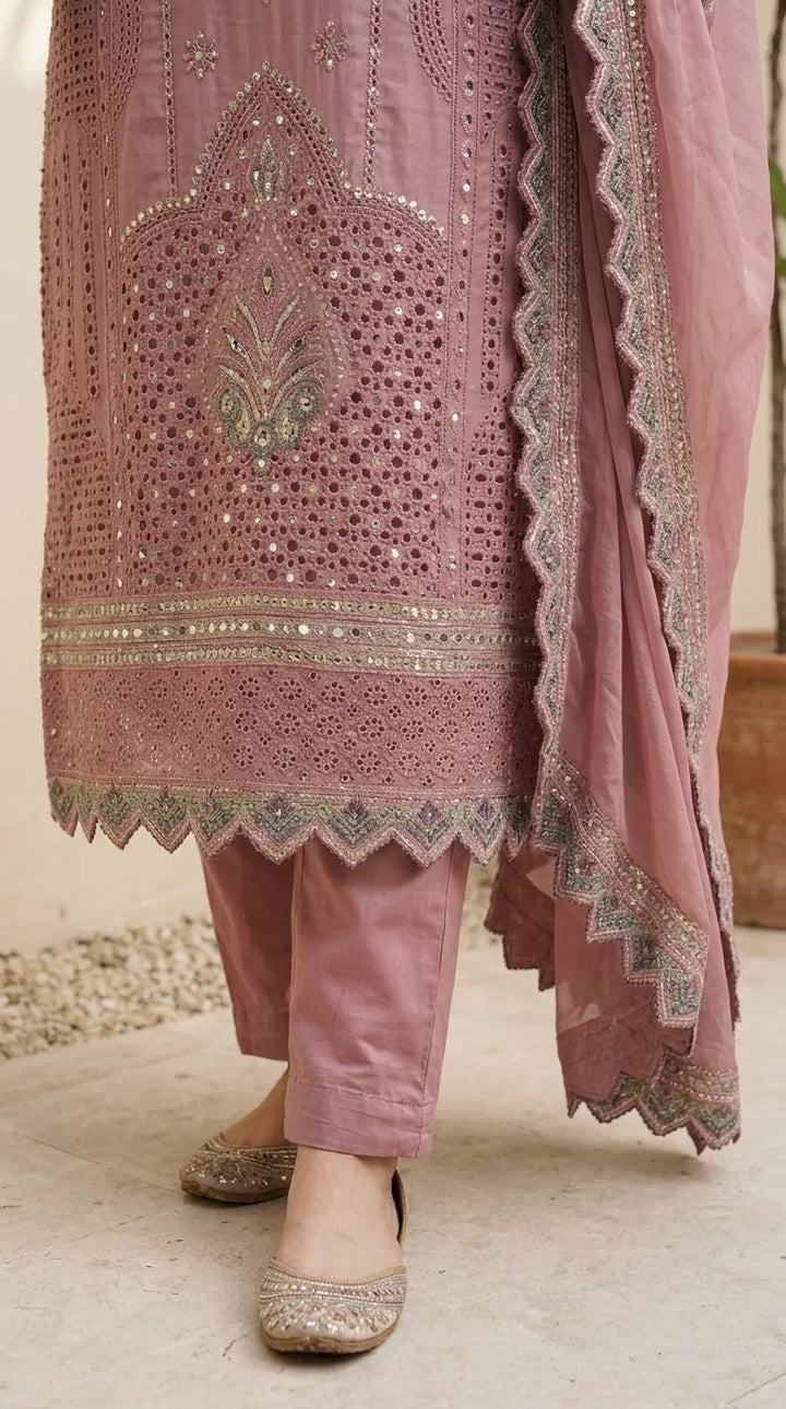3 PC Embellished Cotton Stitched Suit PF6016B1