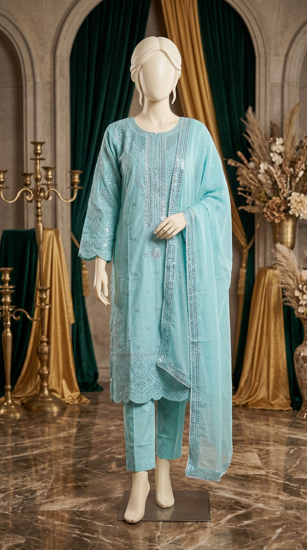 3 PC Embellished Cotton Suit PF601890