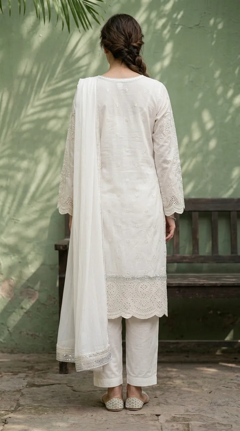 3 PC Embellished Cotton Stitched Suit PF601893