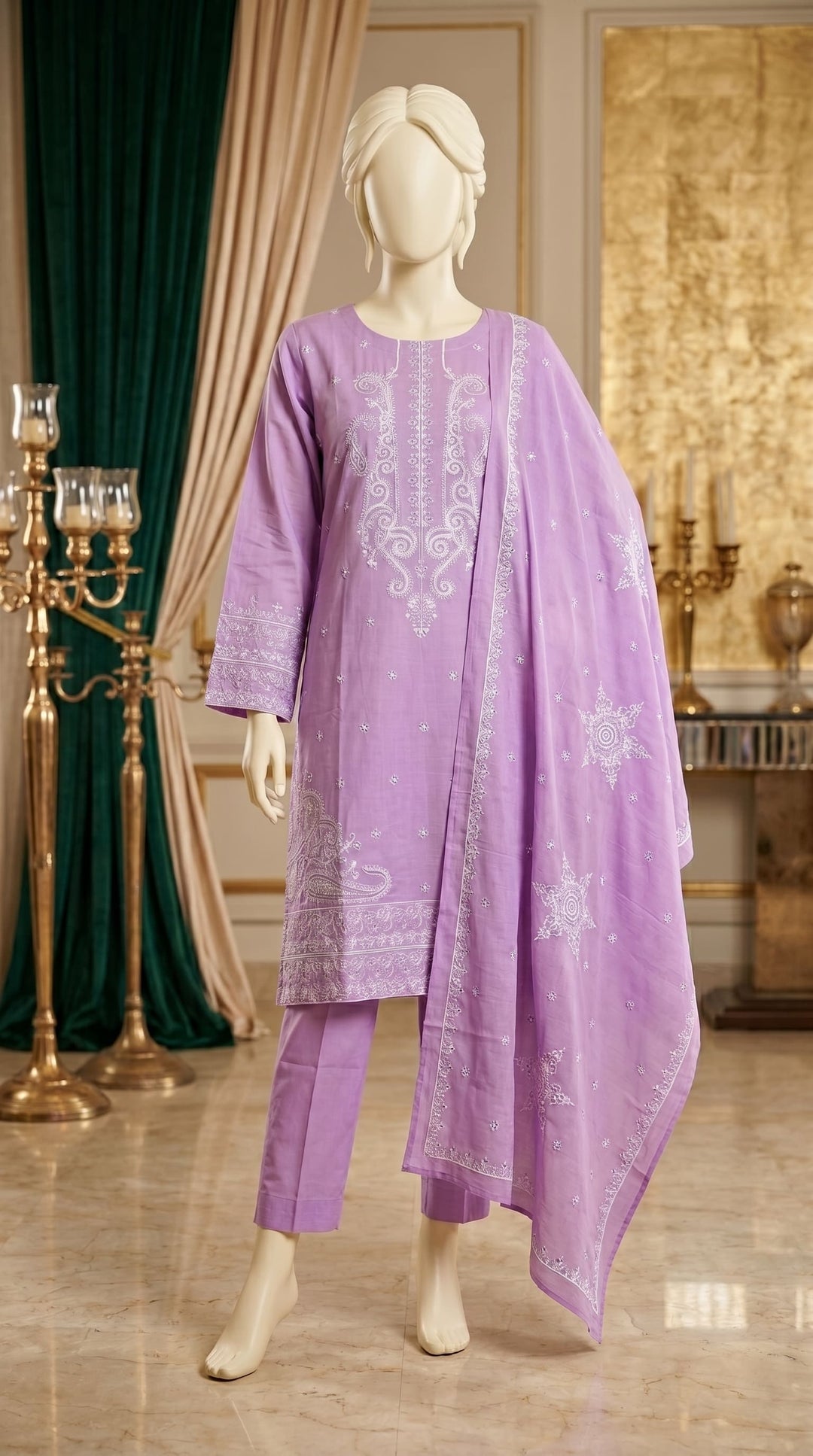 3 PC Embellished Cambric Suit PF608866