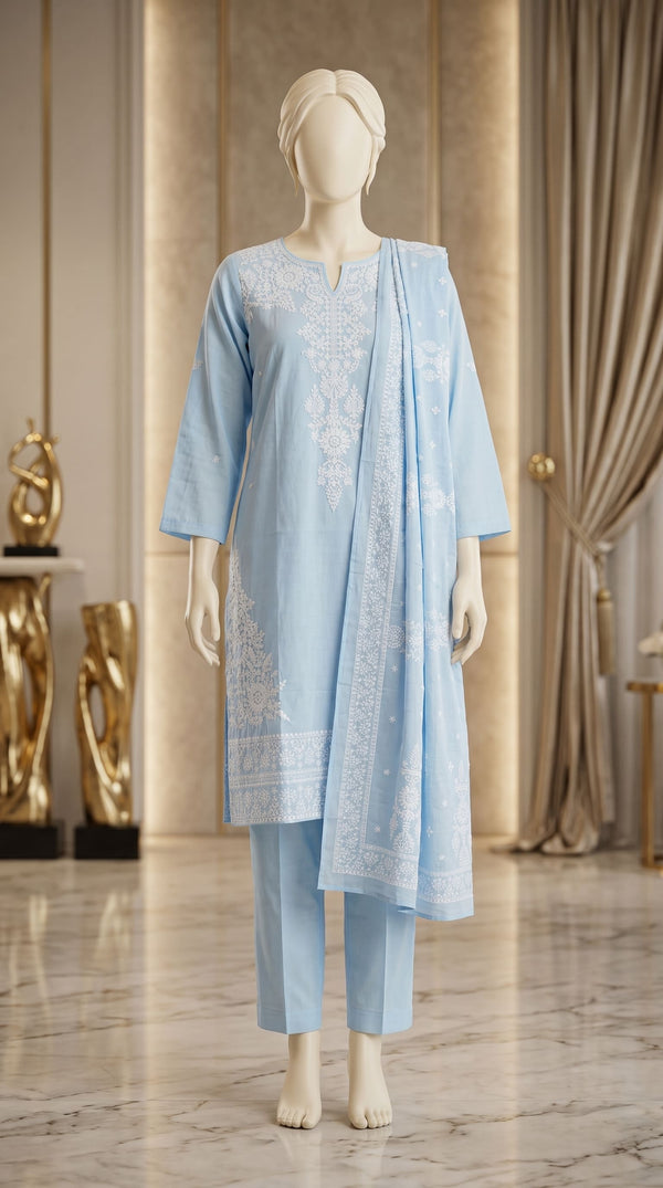 3 PC Embellished Cambric Suit PF609012