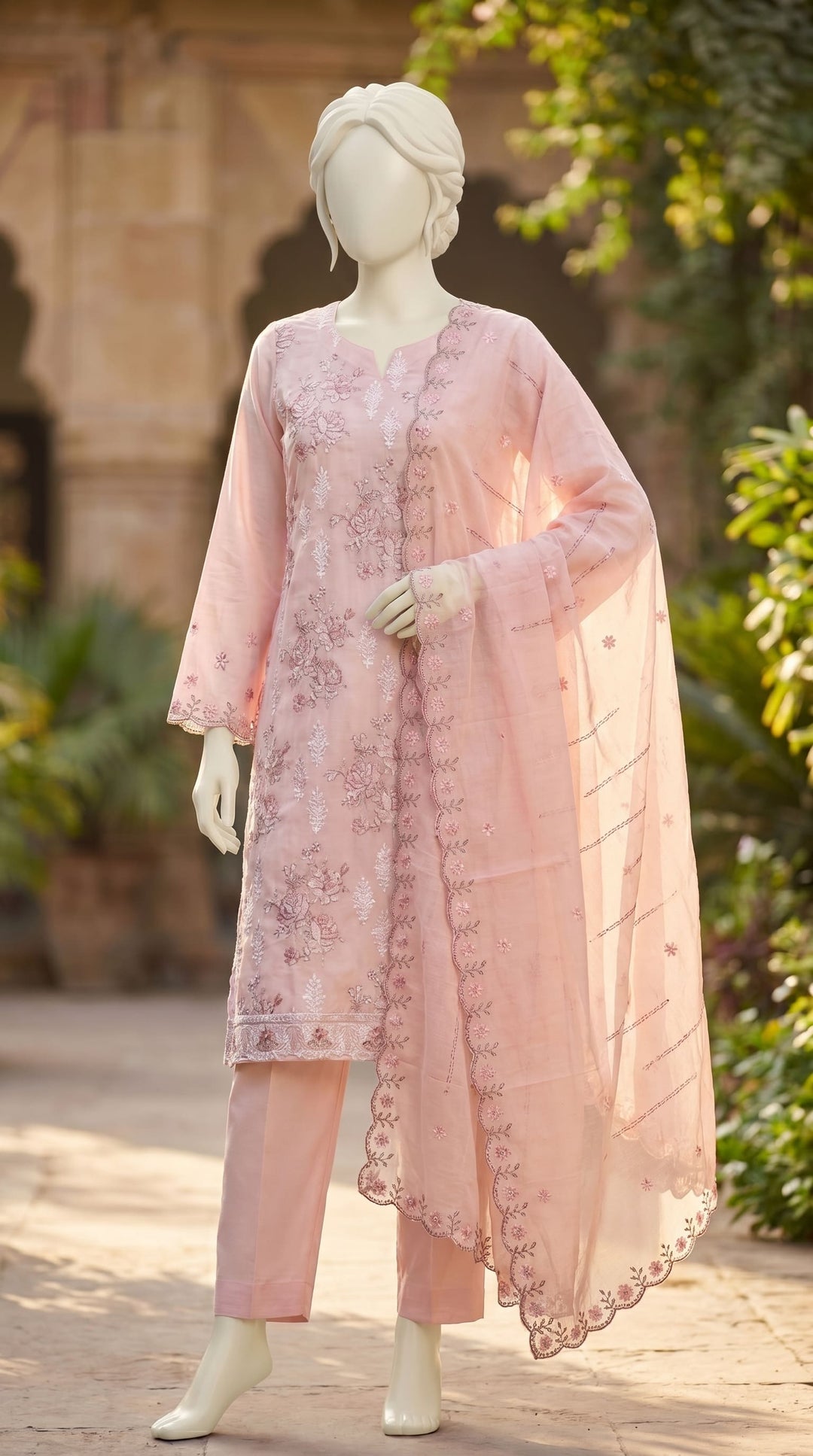 3 PC Embellished Cambric Suit PF609618