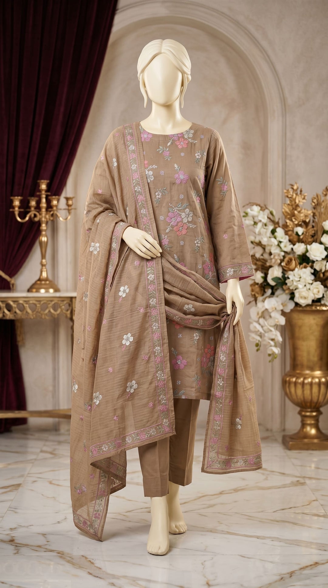 3 PC Embellished Cambric Suit PF609761