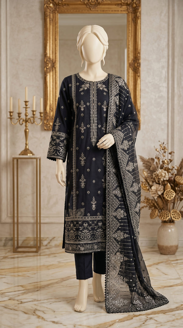 3 PC Embellished Cotton Suit PF610001