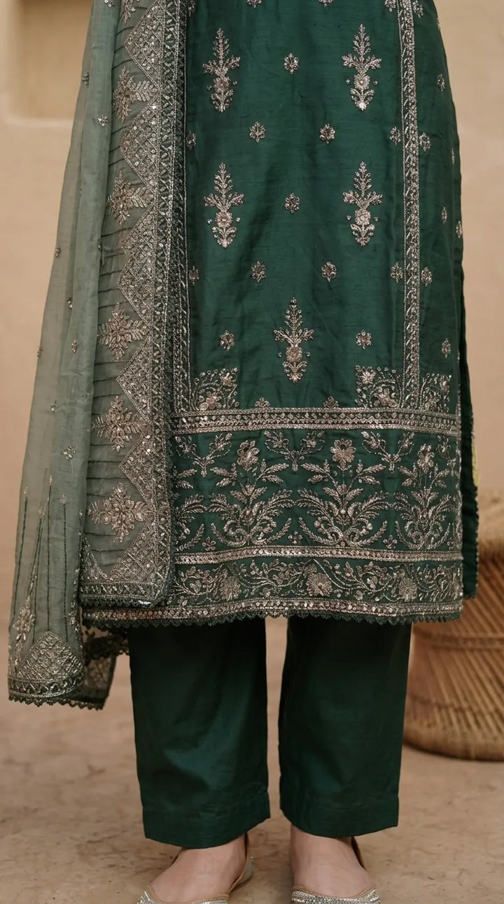 3 PC Embellished Cotton Stitched Suit PF610011