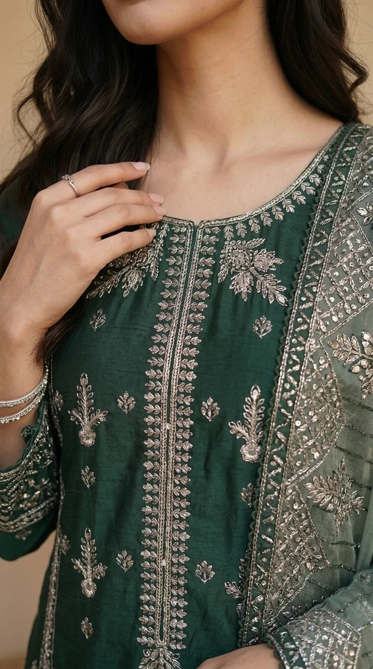 3 PC Embellished Cotton Stitched Suit PF610011