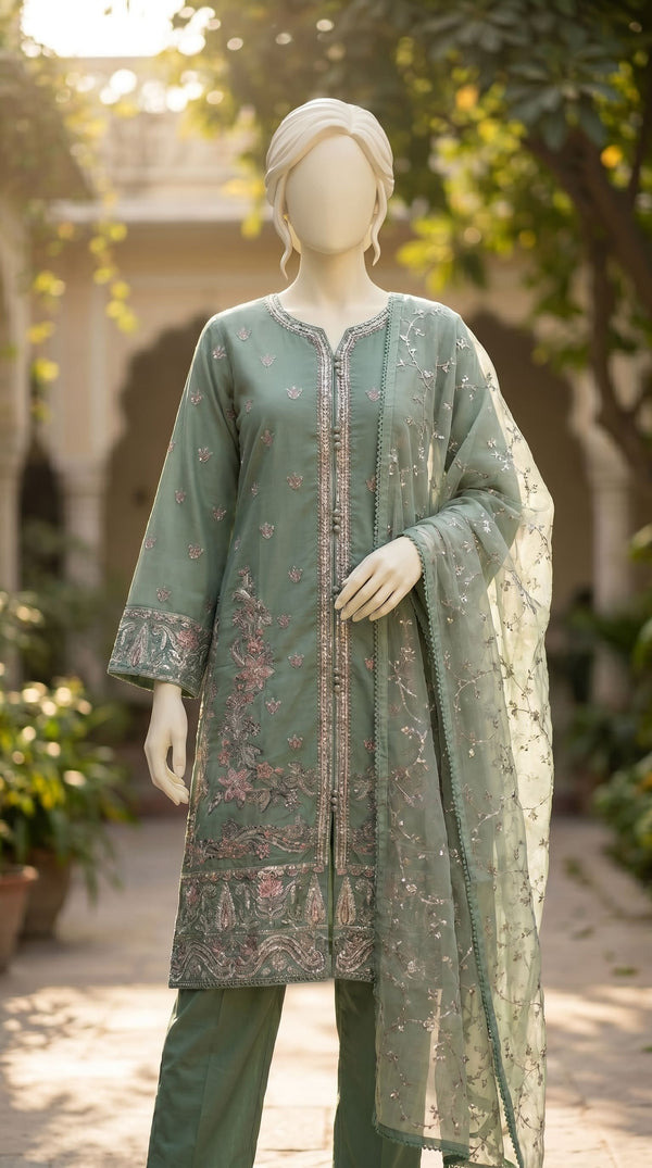 3 PC Embellished Lawn Suit PF610511