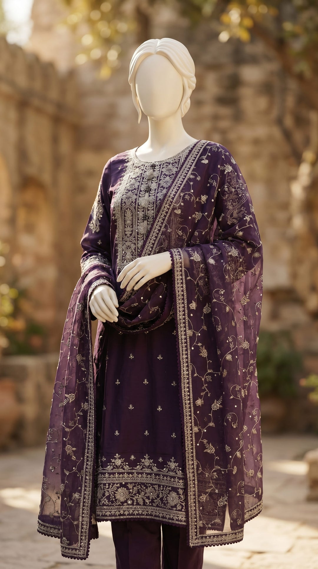 3 PC Embellished Lawn Suit PF610666