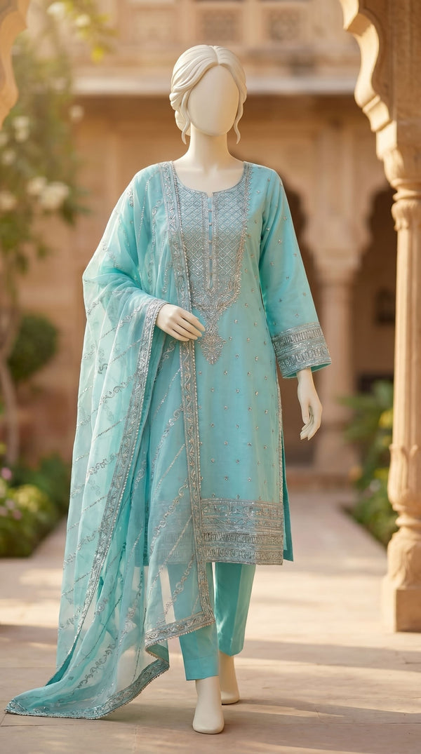 3 PC Embellished Lawn Suit PF610790