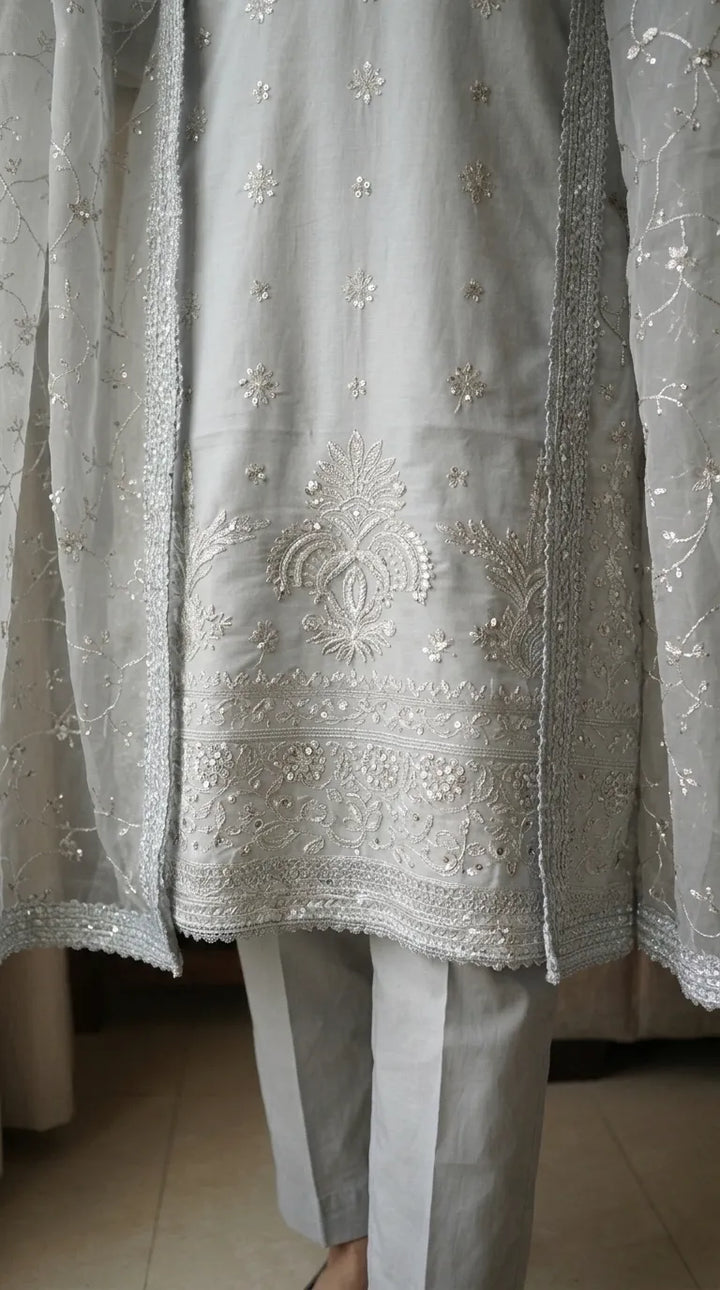3 PC Embellished Cotton Stitched Suit PF612407