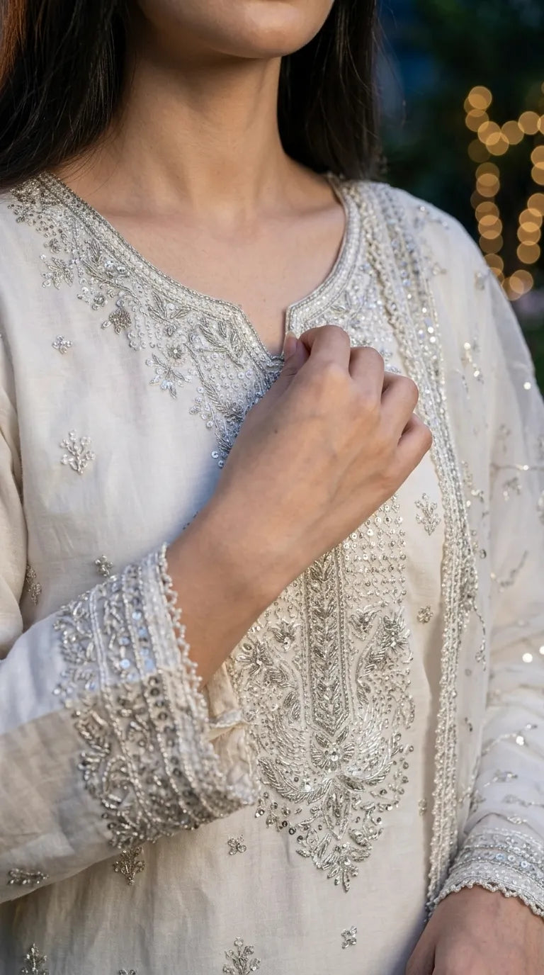 3 PC Embellished Cotton Stitched Suit PF612493
