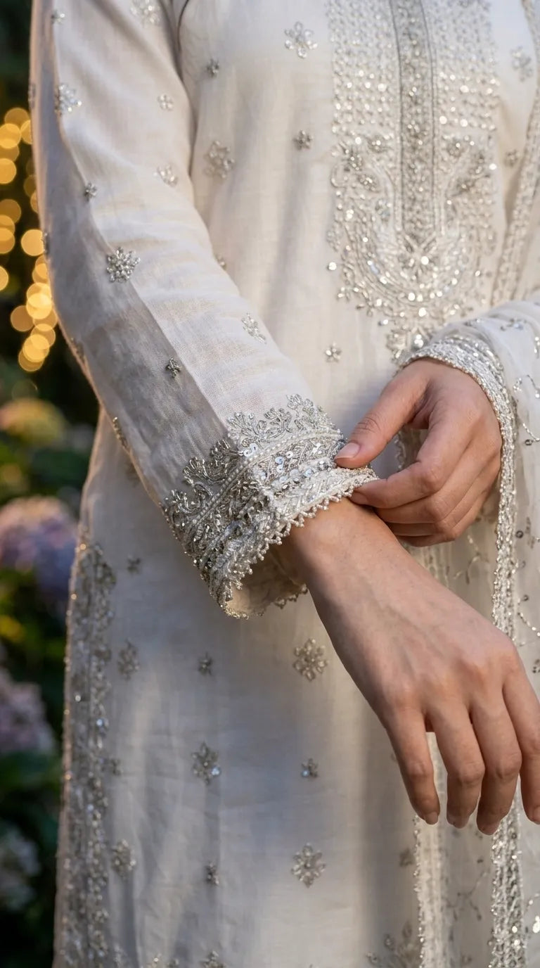 3 PC Embellished Cotton Stitched Suit PF612493