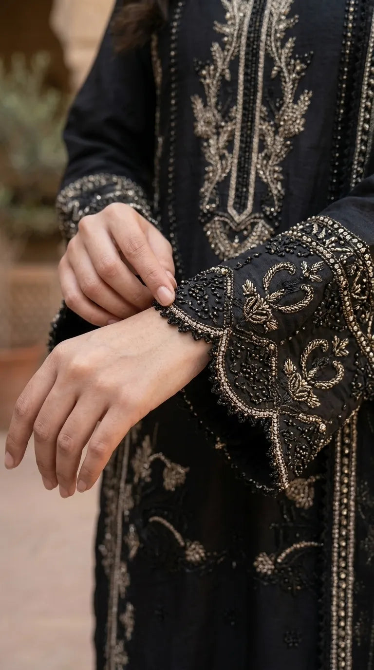 3 PC Embellished Cotton Stitched Suit PF612501