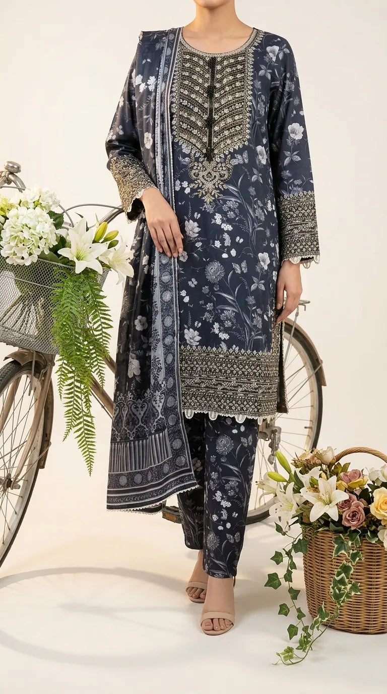 3 PC Embellished Cotton Suit PF612901