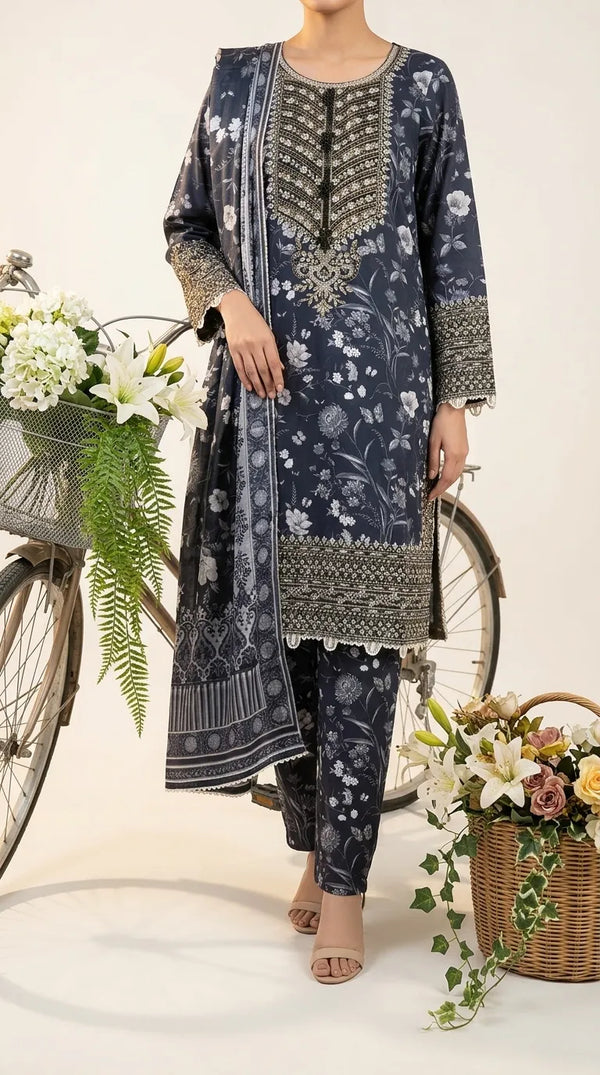3 PC Embellished Cotton Suit PF612901