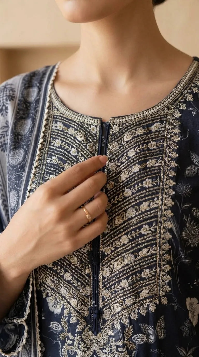 3 PC Embellished Cotton Stitched Suit PF612901