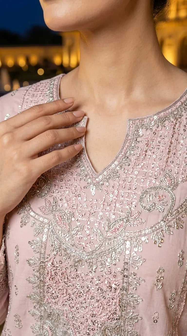 3 PC Embellished Cotton Stitched Suit PF6130B1