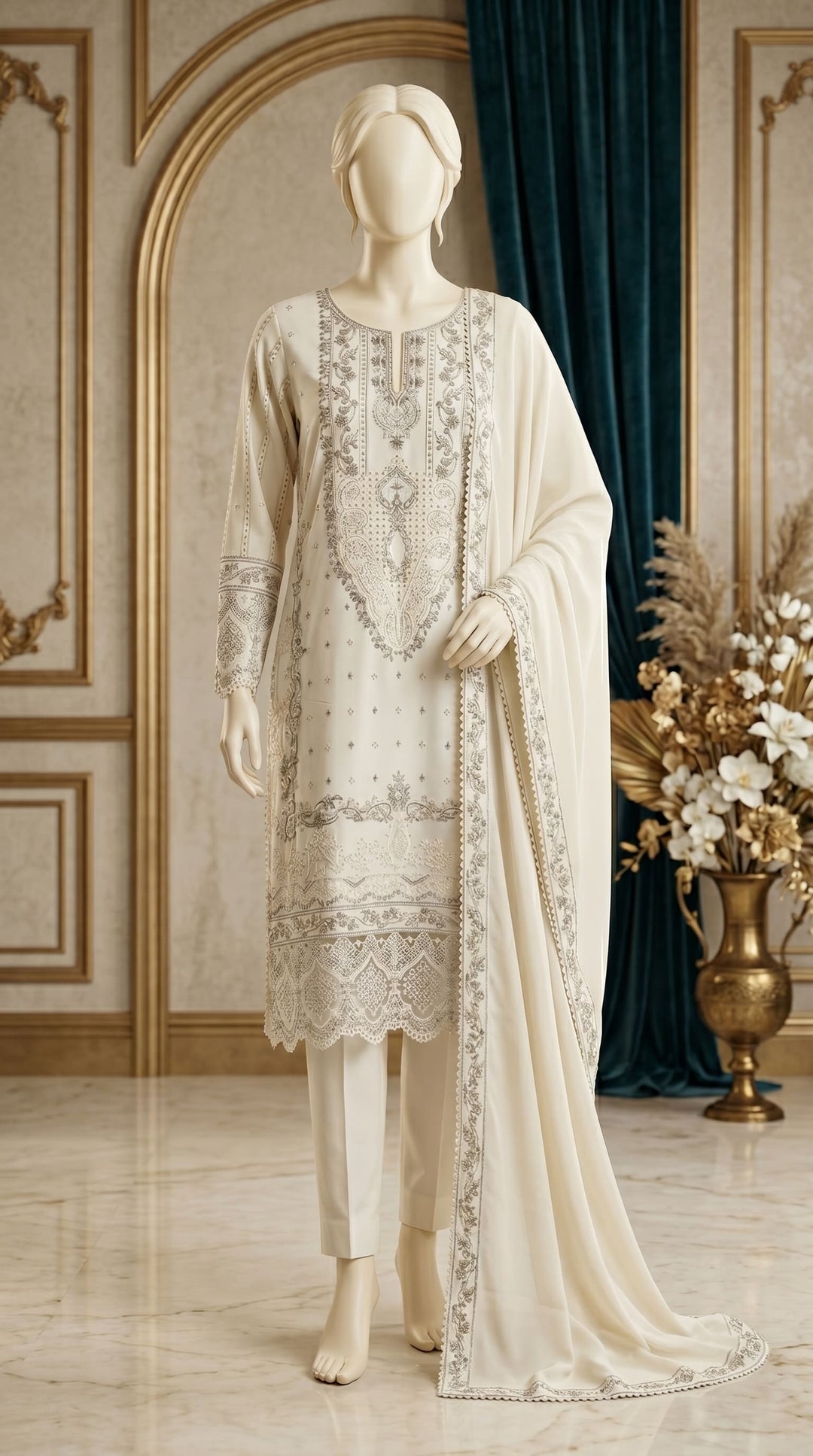 3 PC Embellished Cotton Suit PF613193